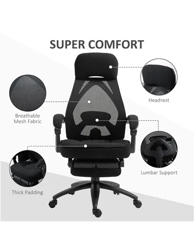 Vinsetto Office Chair with Footrest,High Back Swivel Desk Chair with Adjustable Height and Headrest for Home Office, Black