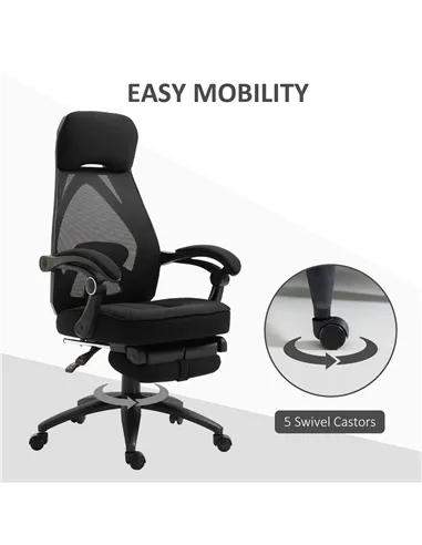 Vinsetto Office Chair with Footrest,High Back Swivel Desk Chair with Adjustable Height and Headrest for Home Office, Black