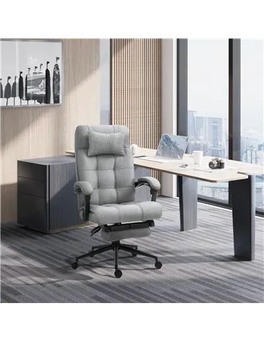Vinsetto Office Chair with Footrest Ergonomic Office Chair with Armrests Lumber Support and Headrest Light Grey