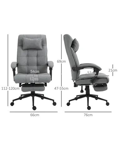 Vinsetto Office Chair with Footrest Ergonomic Office Chair with Armrests Lumber Support and Headrest Light Grey