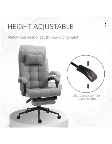 Vinsetto Office Chair with Footrest Ergonomic Office Chair with Armrests Lumber Support and Headrest Light Grey