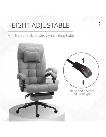 Vinsetto Office Chair with Footrest Ergonomic Office Chair with Armrests Lumber Support and Headrest Light Grey