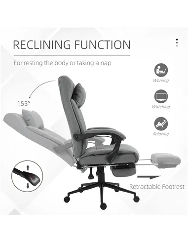 Vinsetto Office Chair with Footrest Ergonomic Office Chair with Armrests Lumber Support and Headrest Light Grey