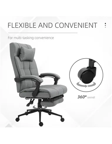 Vinsetto Office Chair with Footrest Ergonomic Office Chair with Armrests Lumber Support and Headrest Light Grey