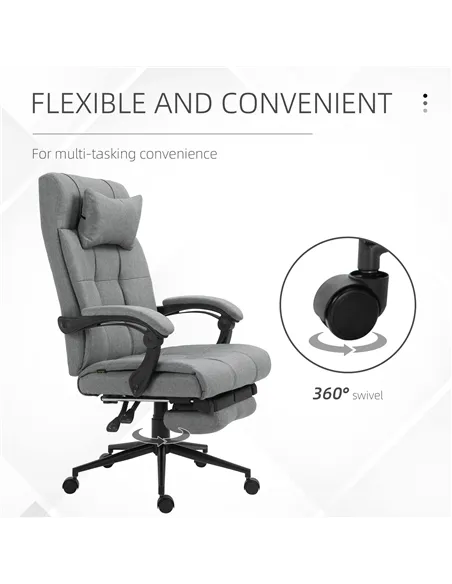 Vinsetto Office Chair with Footrest Ergonomic Office Chair with Armrests Lumber Support and Headrest Light Grey