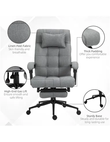 Vinsetto Office Chair with Footrest Ergonomic Office Chair with Armrests Lumber Support and Headrest Light Grey