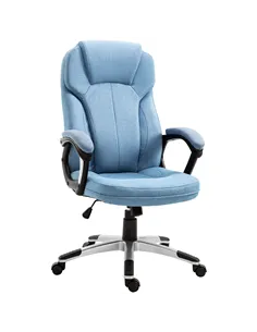 Vinsetto Office Chair, Linen Fabric Desk Chair, Height Adjustable Computer Chair with Padded Armrests, Swivel Wheels and Tilt Fu