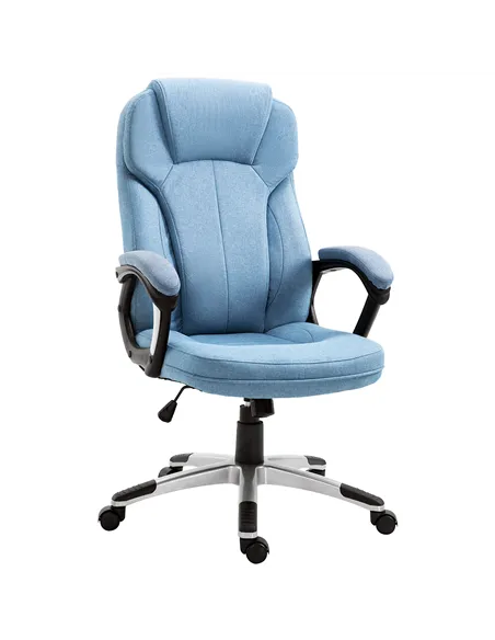 Vinsetto Office Chair, Linen Fabric Desk Chair, Height Adjustable Computer Chair with Padded Armrests, Swivel Wheels and Tilt Fu