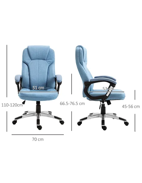 Vinsetto Office Chair, Linen Fabric Desk Chair, Height Adjustable Computer Chair with Padded Armrests, Swivel Wheels and Tilt Fu
