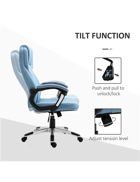 Vinsetto Office Chair, Linen Fabric Desk Chair, Height Adjustable Computer Chair with Padded Armrests, Swivel Wheels and Tilt Fu