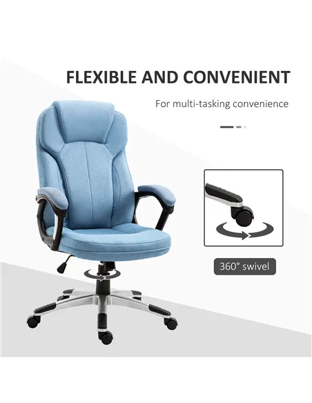 Vinsetto Office Chair, Linen Fabric Desk Chair, Height Adjustable Computer Chair with Padded Armrests, Swivel Wheels and Tilt Fu