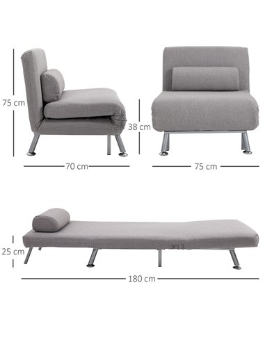 HOMCOM Adjustable Back Futon Sofa Chair - Grey