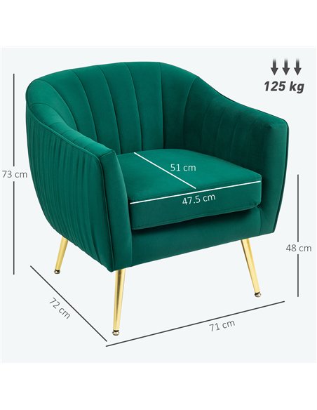 HOMCOM Velvet-Feel Shell Back Accent Chair - Green