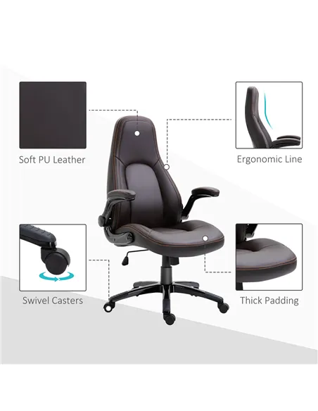 Vinsetto Computer Gaming Chair, PU Leather Office Chair, Swivel Desk Chair with Adjustable Arms and Height, Padded Armrest and S
