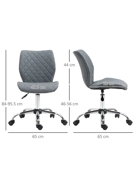 Vinsetto Armless Office Chair Adjustable Computer Chair Swivel Chair with Rolling Wheels and Linen Fabric Back Support for Home 