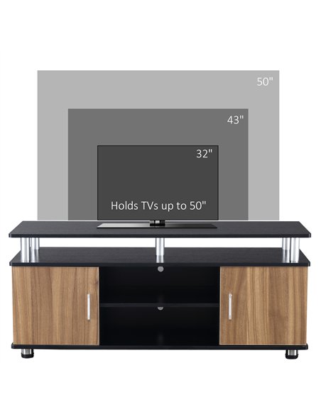 HOMCOM TV Cabinet Unit for TVs up to 50'' with Storage Shelf and Cupboards, Living Room Entertainment Center Media Console, Blac