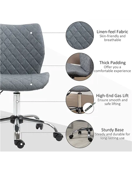 Vinsetto Armless Office Chair Adjustable Computer Chair Swivel Chair with Rolling Wheels and Linen Fabric Back Support for Home 