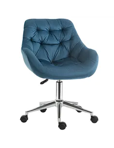 Vinsetto Home Office Chair Velvet Ergonomic Computer Chair Comfy Desk Chair with Adjustable Height, Arm and Back Support, Blue
