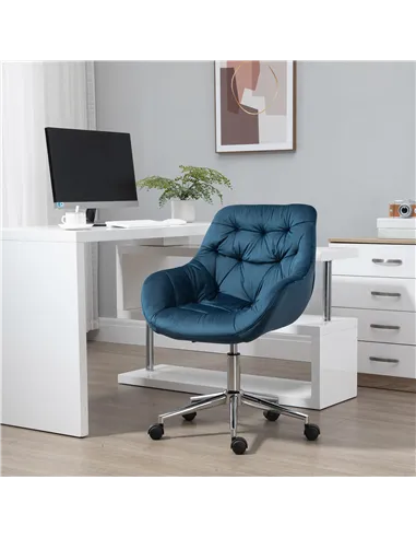 Vinsetto Home Office Chair Velvet Ergonomic Computer Chair Comfy Desk Chair with Adjustable Height, Arm and Back Support, Blue