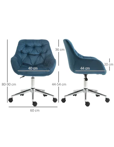 Vinsetto Home Office Chair Velvet Ergonomic Computer Chair Comfy Desk Chair with Adjustable Height, Arm and Back Support, Blue