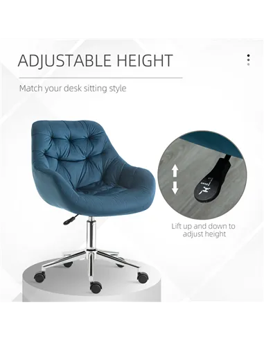 Vinsetto Home Office Chair Velvet Ergonomic Computer Chair Comfy Desk Chair with Adjustable Height, Arm and Back Support, Blue