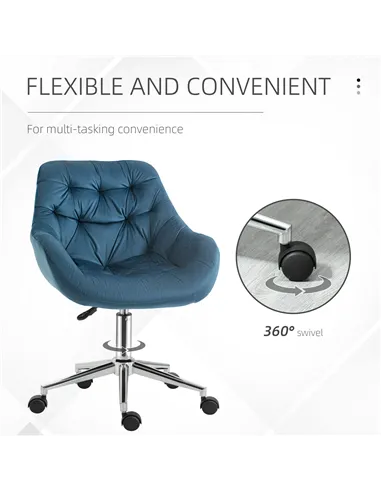 Vinsetto Home Office Chair Velvet Ergonomic Computer Chair Comfy Desk Chair with Adjustable Height, Arm and Back Support, Blue