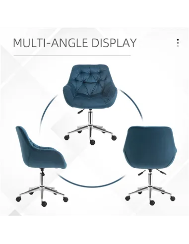 Vinsetto Home Office Chair Velvet Ergonomic Computer Chair Comfy Desk Chair with Adjustable Height, Arm and Back Support, Blue