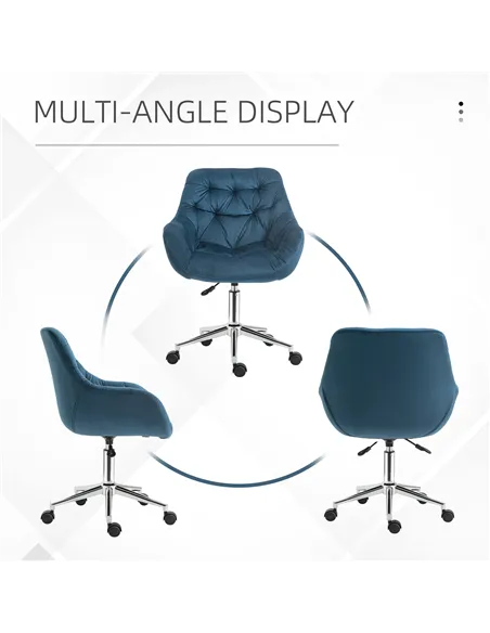 Vinsetto Home Office Chair Velvet Ergonomic Computer Chair Comfy Desk Chair with Adjustable Height, Arm and Back Support, Blue