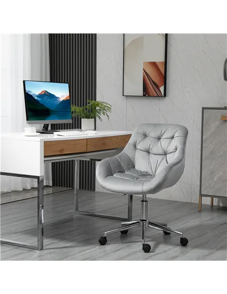 Vinsetto Home Office Chair Velvet Ergonomic Computer Chair Comfy Desk Chair with Adjustable Height, Arm and Back Support, Grey
