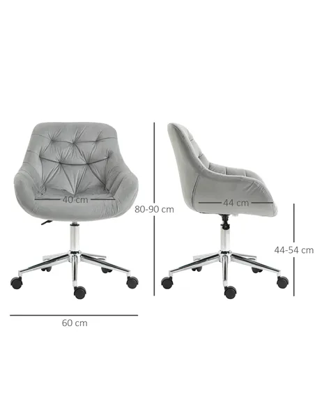 Vinsetto Home Office Chair Velvet Ergonomic Computer Chair Comfy Desk Chair with Adjustable Height, Arm and Back Support, Grey