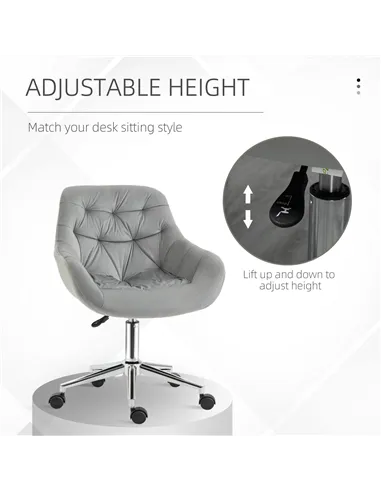 Vinsetto Home Office Chair Velvet Ergonomic Computer Chair Comfy Desk Chair with Adjustable Height, Arm and Back Support, Grey