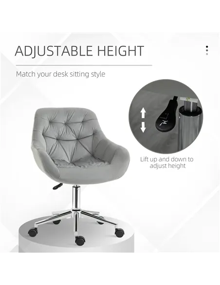 Vinsetto Home Office Chair Velvet Ergonomic Computer Chair Comfy Desk Chair with Adjustable Height, Arm and Back Support, Grey