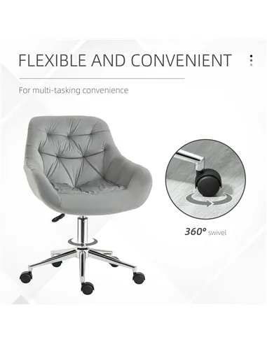 Vinsetto Home Office Chair Velvet Ergonomic Computer Chair Comfy Desk Chair with Adjustable Height, Arm and Back Support, Grey