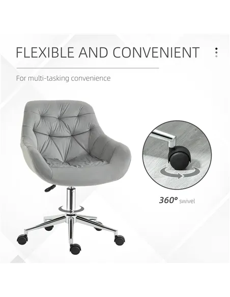 Vinsetto Home Office Chair Velvet Ergonomic Computer Chair Comfy Desk Chair with Adjustable Height, Arm and Back Support, Grey