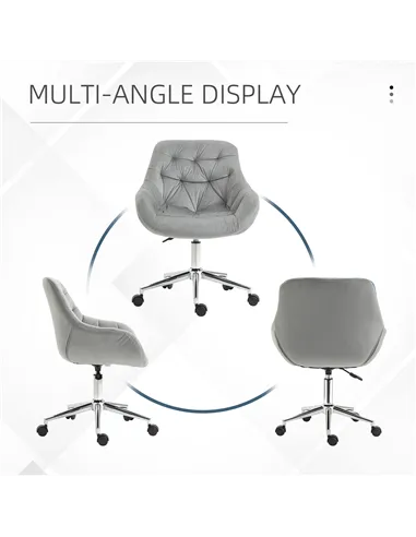 Vinsetto Home Office Chair Velvet Ergonomic Computer Chair Comfy Desk Chair with Adjustable Height, Arm and Back Support, Grey