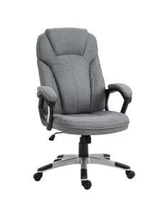 Vinsetto Office Chair, Linen Fabric Desk Chair, Height Adjustable Computer Chair with Padded Armrests, Swivel Wheels and Tilt Fu