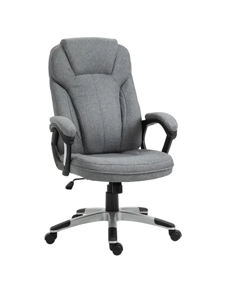 Vinsetto Office Chair, Linen Fabric Desk Chair, Height Adjustable Computer Chair with Padded Armrests, Swivel Wheels and Tilt Fu