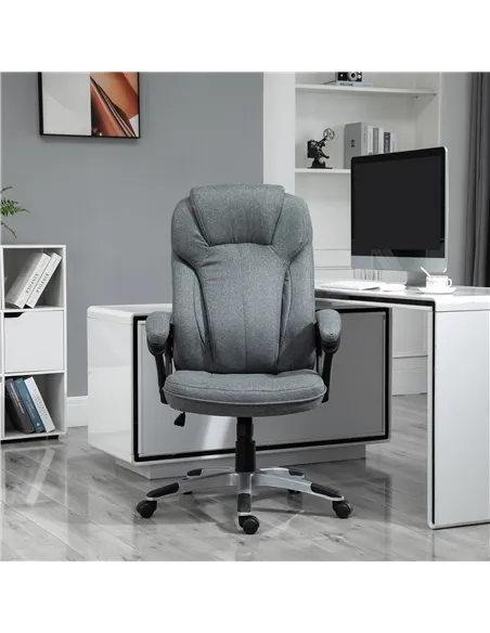 Vinsetto Office Chair, Linen Fabric Desk Chair, Height Adjustable Computer Chair with Padded Armrests, Swivel Wheels and Tilt Fu