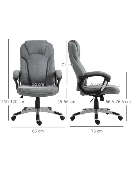Vinsetto Office Chair, Linen Fabric Desk Chair, Height Adjustable Computer Chair with Padded Armrests, Swivel Wheels and Tilt Fu