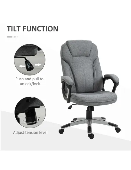 Vinsetto Office Chair, Linen Fabric Desk Chair, Height Adjustable Computer Chair with Padded Armrests, Swivel Wheels and Tilt Fu