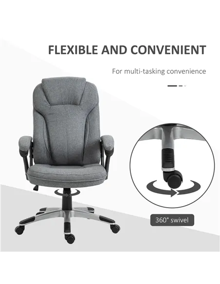 Vinsetto Office Chair, Linen Fabric Desk Chair, Height Adjustable Computer Chair with Padded Armrests, Swivel Wheels and Tilt Fu