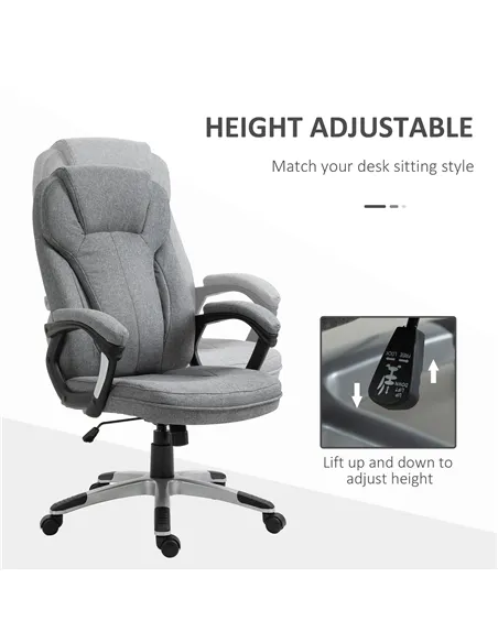 Vinsetto Office Chair, Linen Fabric Desk Chair, Height Adjustable Computer Chair with Padded Armrests, Swivel Wheels and Tilt Fu