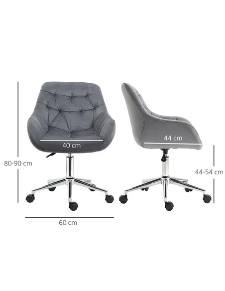Vinsetto Home Office Chair Velvet Ergonomic Computer Chair Comfy Desk Chair with Adjustable Height, Arm and Back Support, Dark G