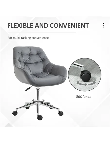 Vinsetto Home Office Chair Velvet Ergonomic Computer Chair Comfy Desk Chair with Adjustable Height, Arm and Back Support, Dark G