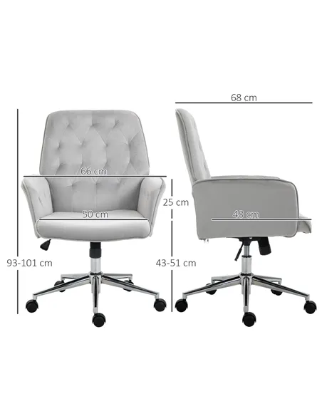 Vinsetto Linen Computer Chair with Armrest, Modern Swivel Chair with Adjustable Height, Light Grey