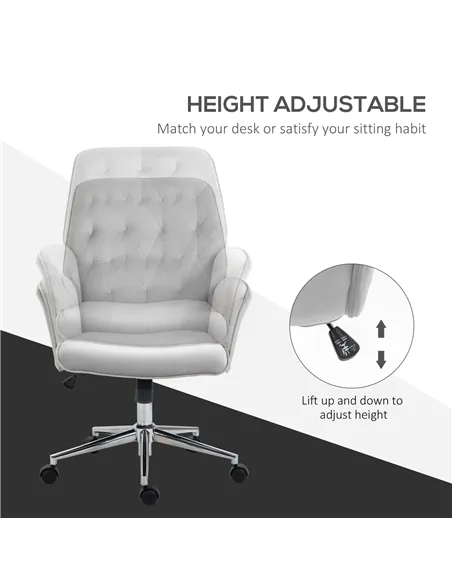 Vinsetto Linen Computer Chair with Armrest, Modern Swivel Chair with Adjustable Height, Light Grey