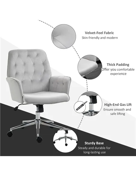 Vinsetto Linen Computer Chair with Armrest, Modern Swivel Chair with Adjustable Height, Light Grey