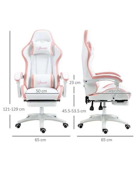 Vinsetto Computer Gaming Chair, PU Leather Office Desk Chair with Footrest, Swivel Wheels, 135° Reclining Back, Lumbar Support, 