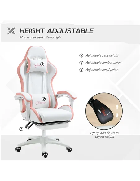 Vinsetto Computer Gaming Chair, PU Leather Office Desk Chair with Footrest, Swivel Wheels, 135° Reclining Back, Lumbar Support, 