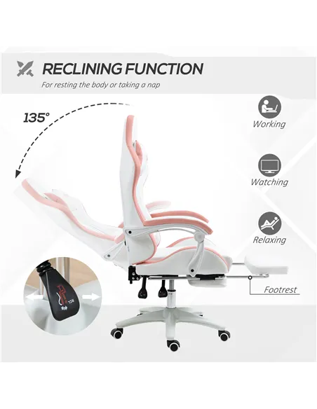 Vinsetto Computer Gaming Chair, PU Leather Office Desk Chair with Footrest, Swivel Wheels, 135° Reclining Back, Lumbar Support, 